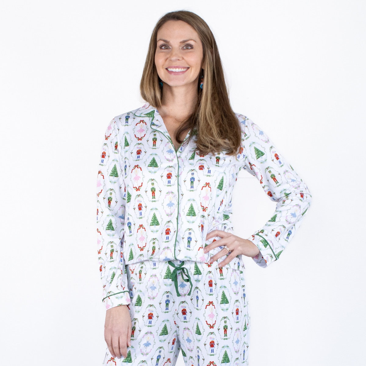 Nutcracker Waltz Long Sleeve Button Up Sleep Shirt w/Pants