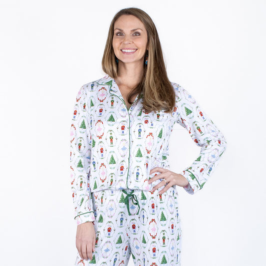 Nutcracker Waltz Long Sleeve Button Up Sleep Shirt w/Pants