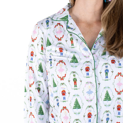 Nutcracker Waltz Long Sleeve Button Up Sleep Shirt w/Pants
