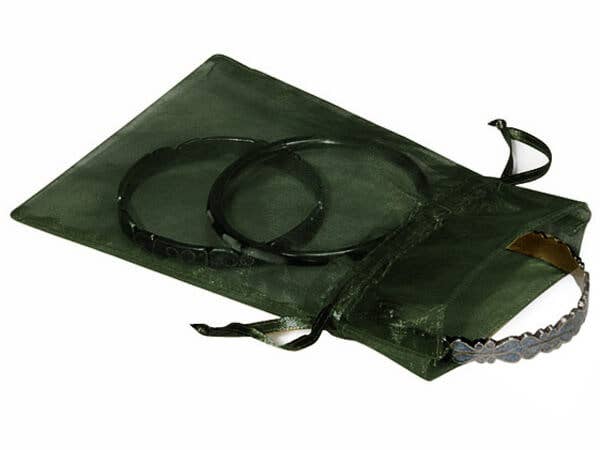 Organza Sheer Drawstring Bags: Hunter Green / 10 Pack / 4x6"