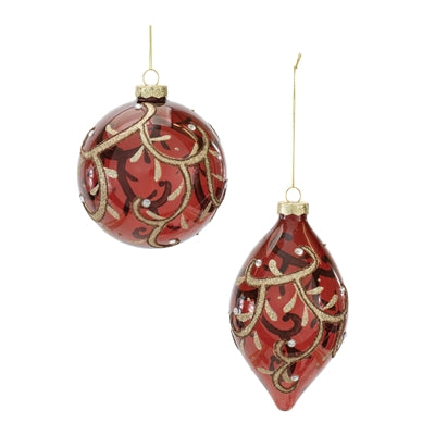 Red and Gold Glass Ornament  (2 Styles)