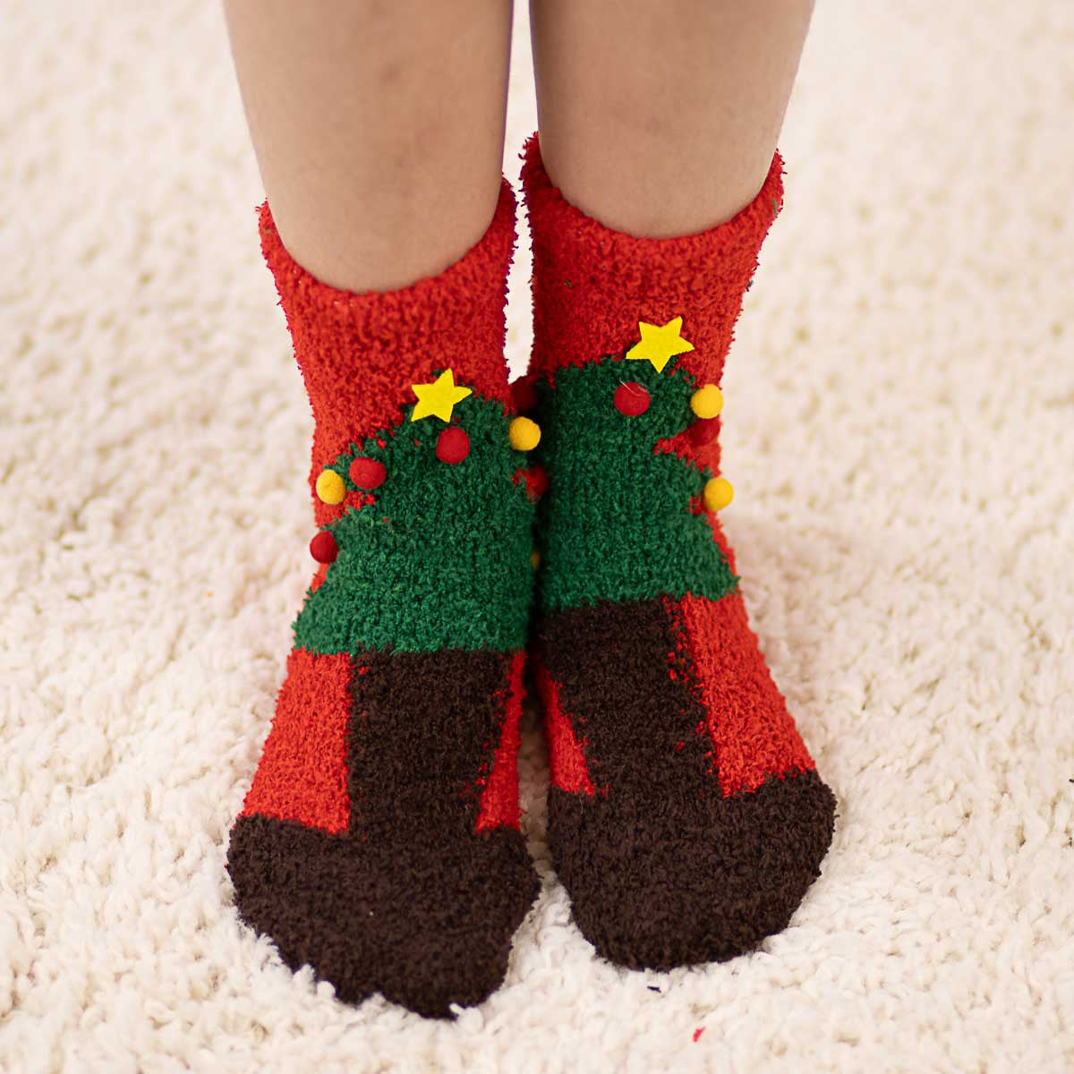 Kid's Pom Pom Christmas Tree Cozy Socks