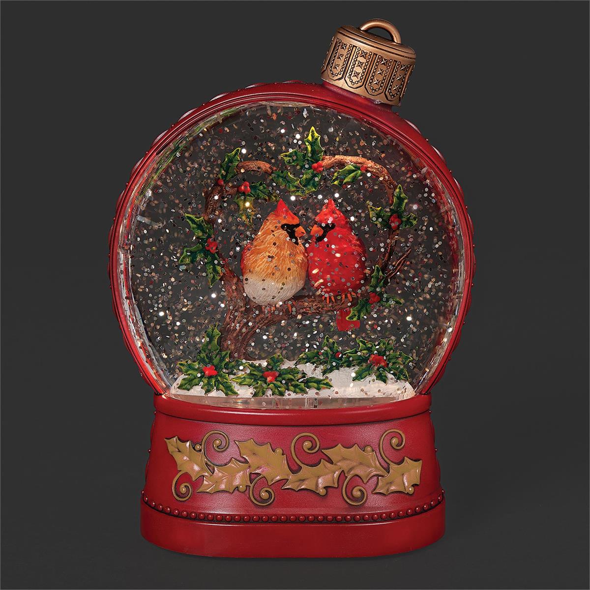 Lighted Swirl Cardinal Heart Ornament