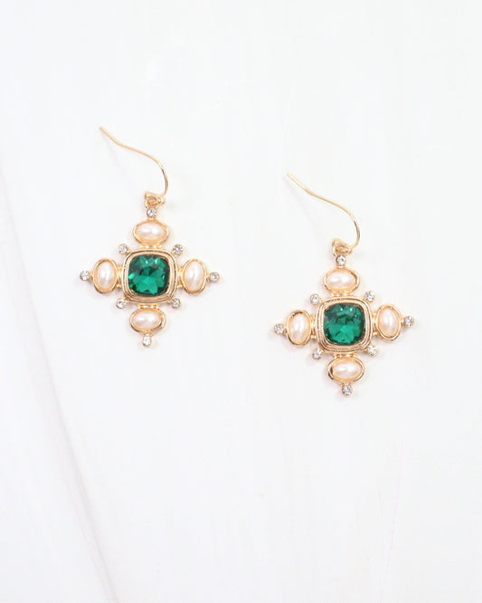 Conifer Crystal and Pearl Earring Green: Default