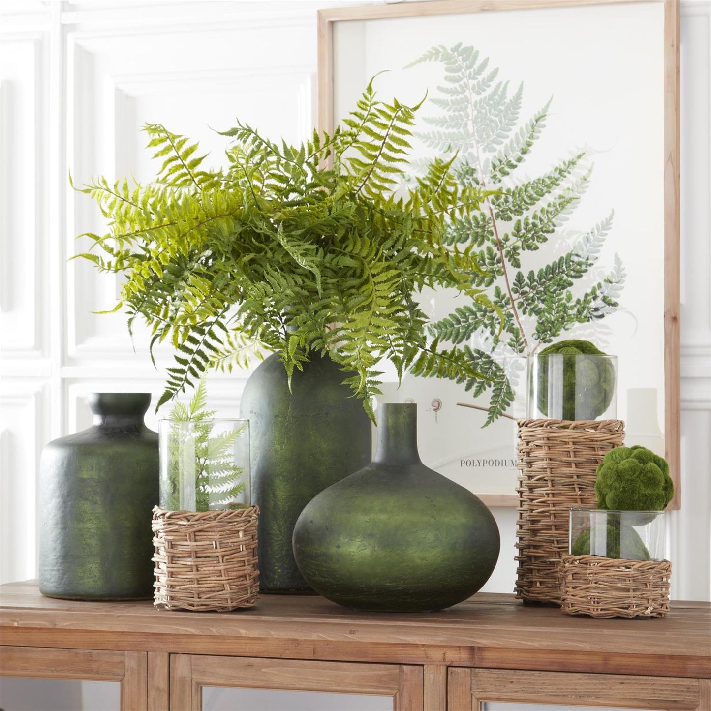 Antique Olive Green Matte Glass Bottle Vases (3 styles)