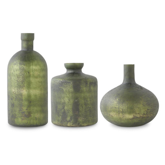Antique Olive Green Matte Glass Bottle Vases (3 styles)