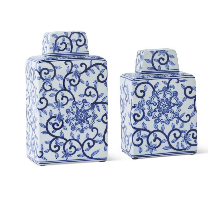 Blue and White Porcelain Containers w/Lids Set/2