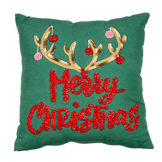 Antler Merry Christmas Pillow