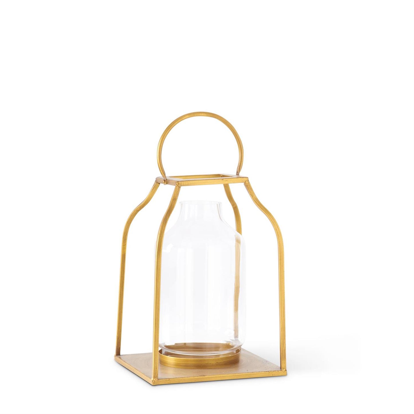 Gold Metal Trapezoid Lantern w/Glass Hurricane