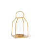 Gold Metal Trapezoid Lantern w/Glass Hurricane