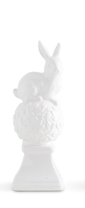 White Ceramic Finials w/Bunnies On Top (3 Styles)