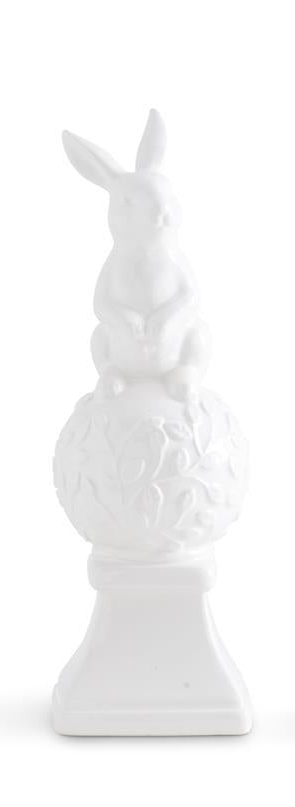 White Ceramic Finials w/Bunnies On Top (3 Styles)
