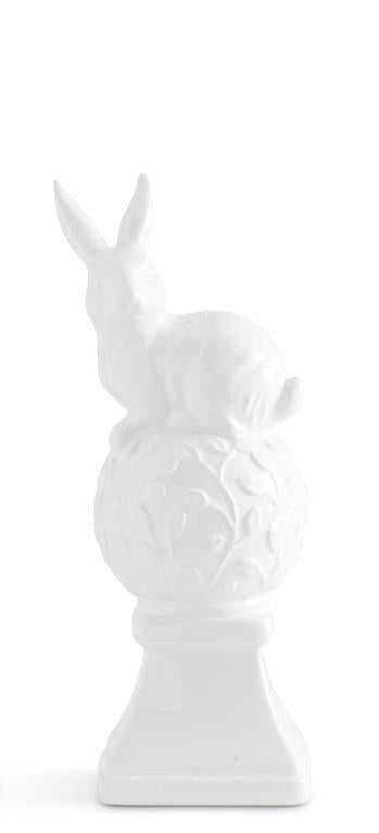 White Ceramic Finials w/Bunnies On Top (3 Styles)