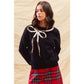 SEQUINS RIBBON CHRISTMAS HOLIDAY SWEATER TOP: BLACK/GOLD / XL