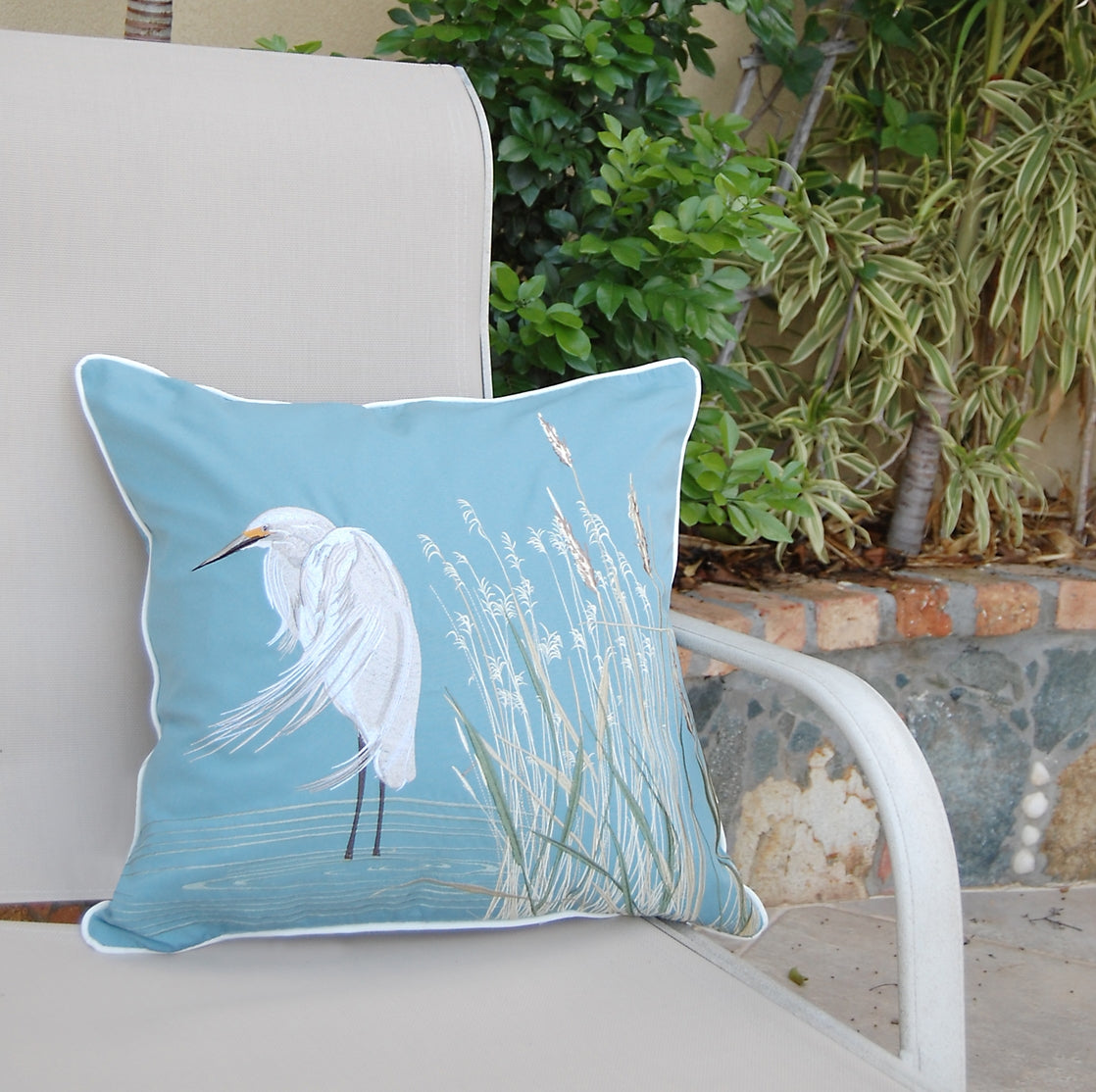 Snowy White Egret Indoor/Outdoor Pillow