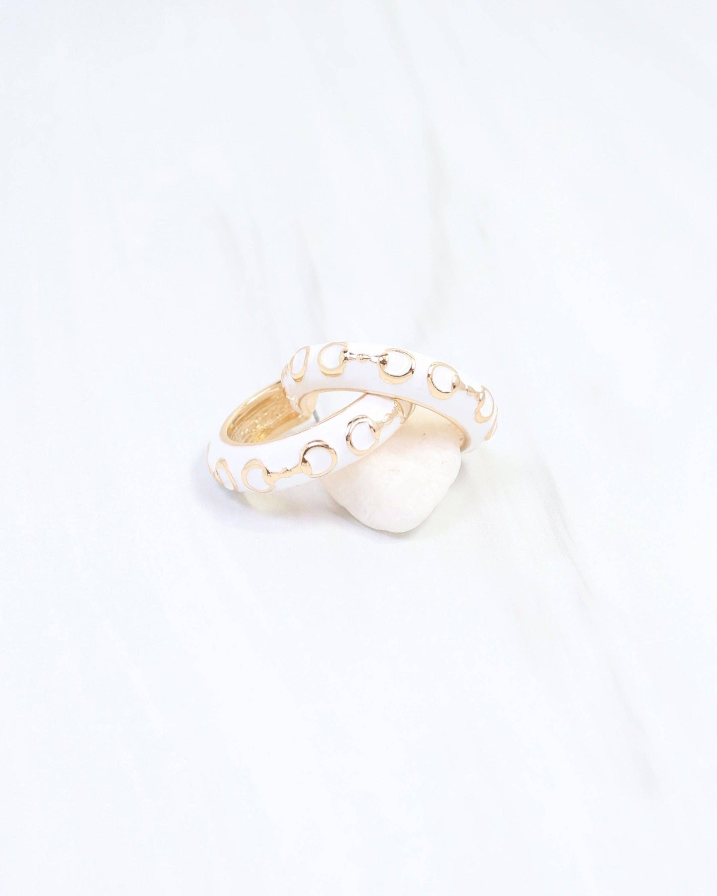 Kaylene Horsebit Hoop Earring White