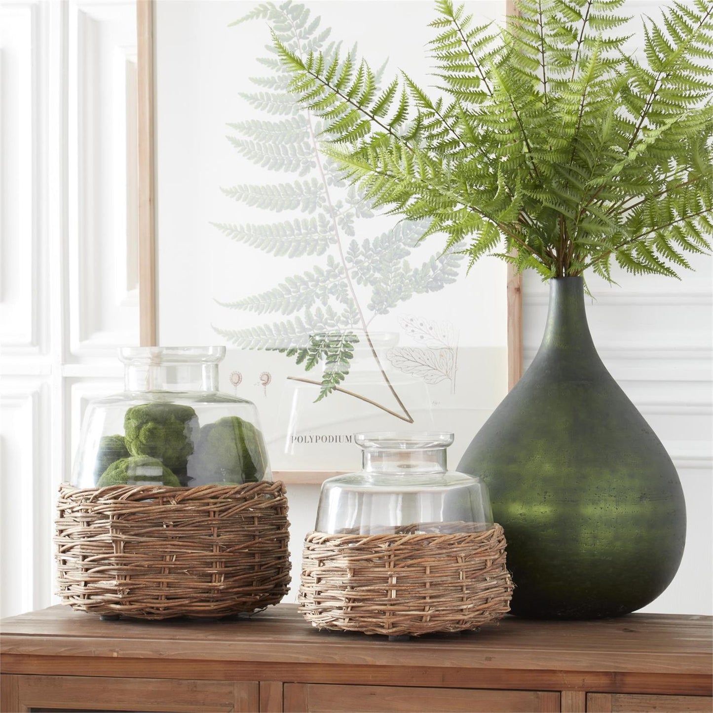 Clear Glass Vases in Woven Rattan Baskets (2 Sizes)