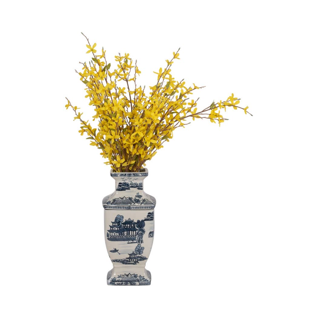 Decorative Jar - Blue Ceramic Chinoiserie Temple, 15 in.