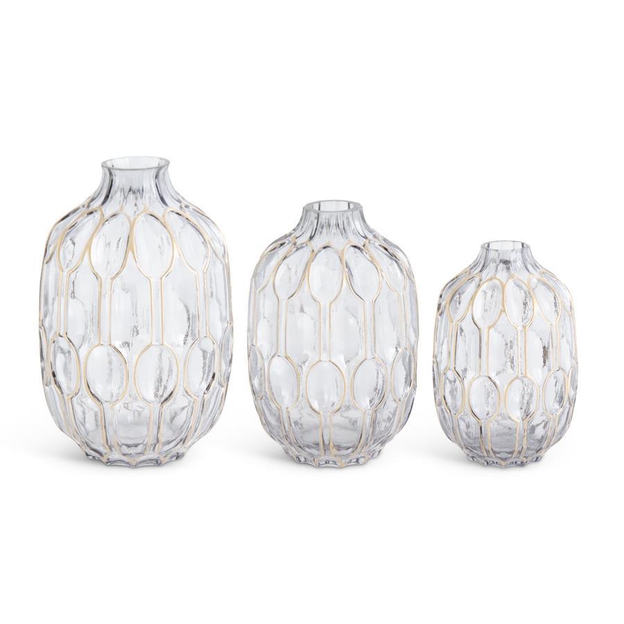 Smoked Glass Gold Oval Embossed Vases( 3 Sizes)