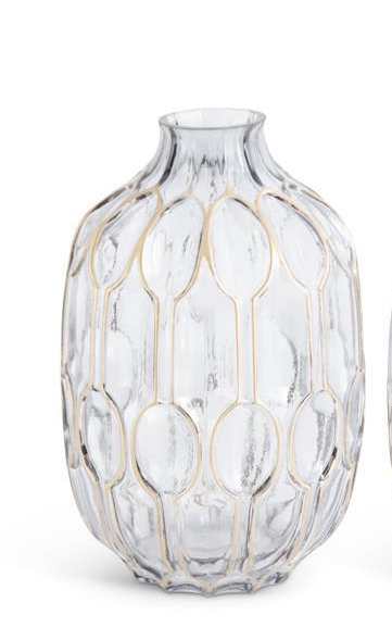 Smoked Glass Gold Oval Embossed Vases( 3 Sizes)