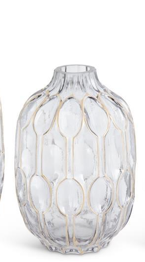Smoked Glass Gold Oval Embossed Vases( 3 Sizes)