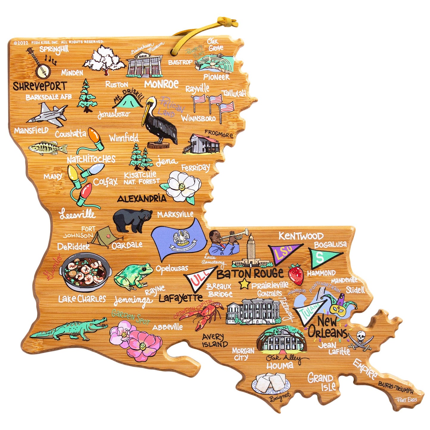 Louisiana Cutting Board with Artwork by Fish Kiss™