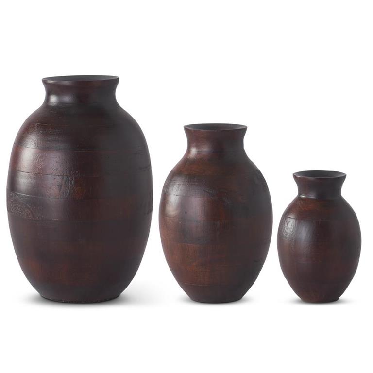 Dark Mango Wood Pot Bellied Vases (3 Sizes)