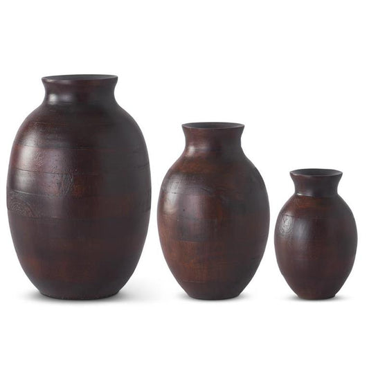 Dark Mango Wood Pot Bellied Vases (3 Sizes)