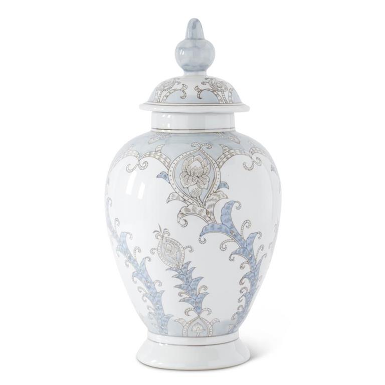 Light Blue & Gray Floral Ceramic Lidded Container - 20.25"