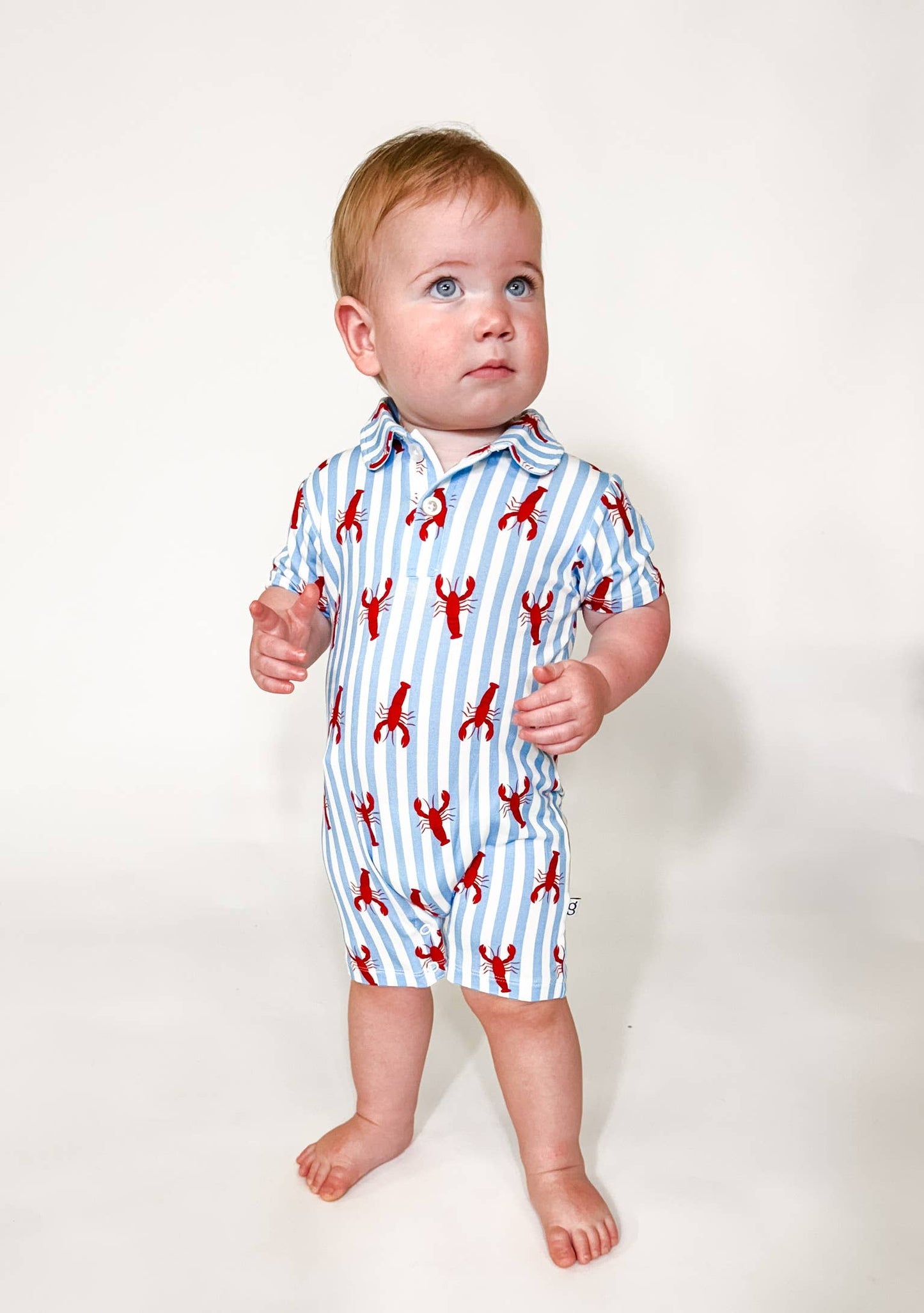 Little Pinchers Crawfish/Lobsters - SS Polo Romper: 3-6 mo