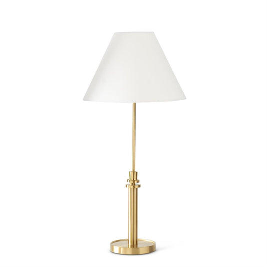 Antique Brass Metal Lamp w/White Shade