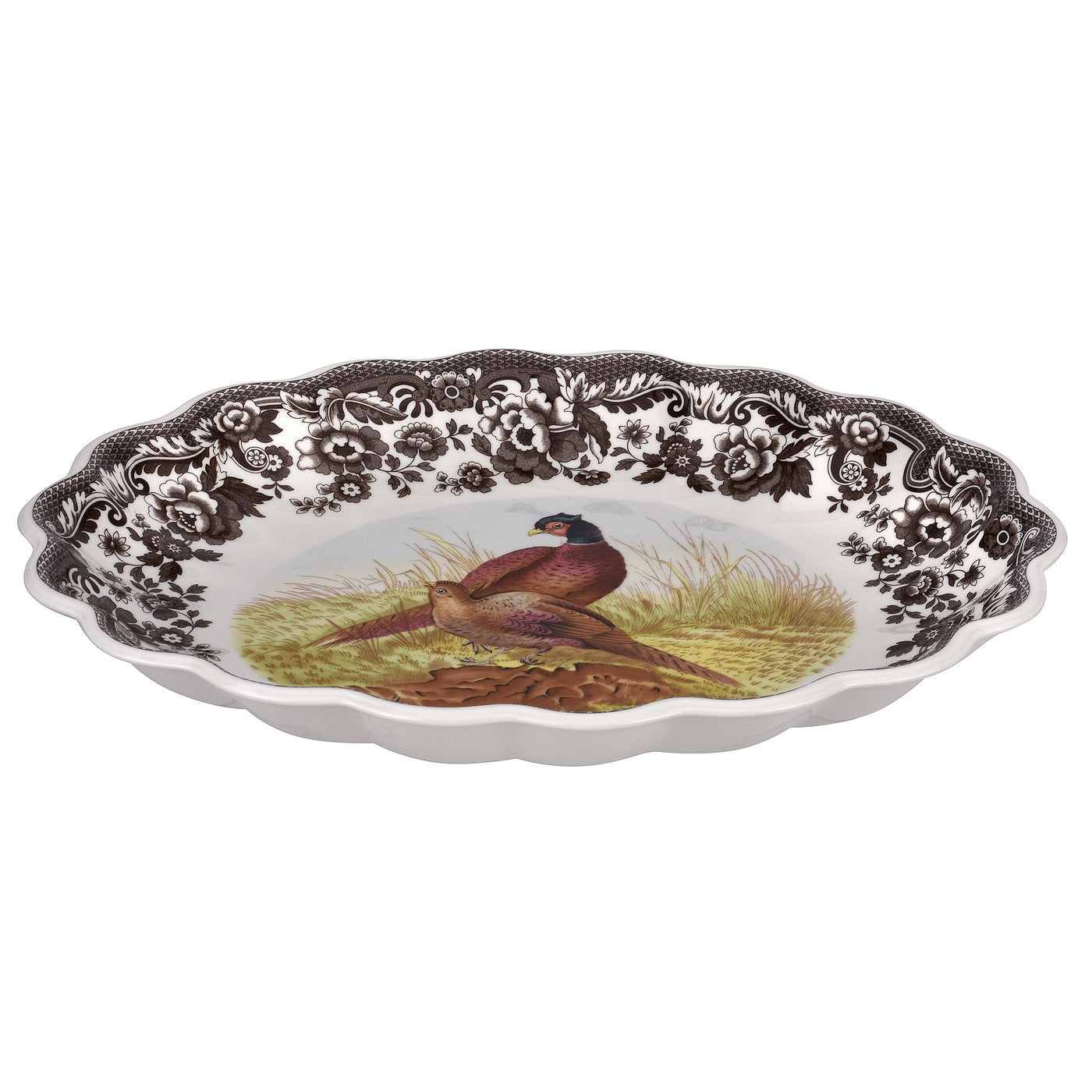 Woodland Oval Fluted Dish -Pheasant - 14.5"