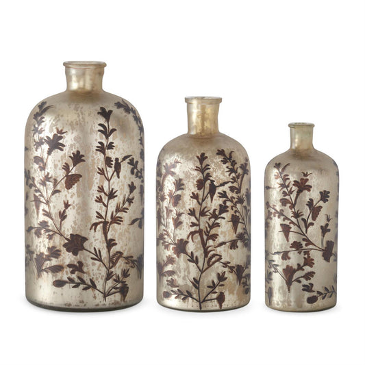 Brown Floral Champagne Mercury Glass