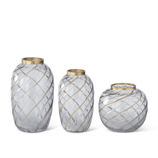 Transparent Gray Gold Gilded Swirl Vases (3 Sizes)