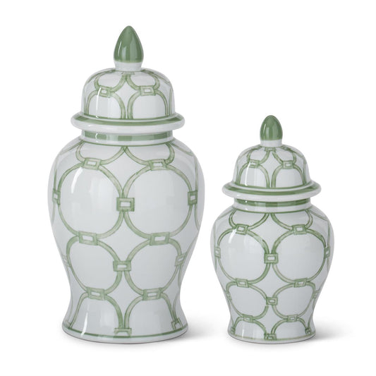 Green & White Ceramic Ginger Jars (2 Sizes)