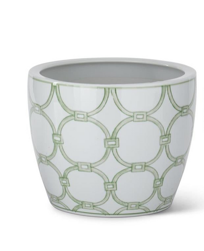 Green & White Ceramic Pots w/Drains ( 3 Sizes)
