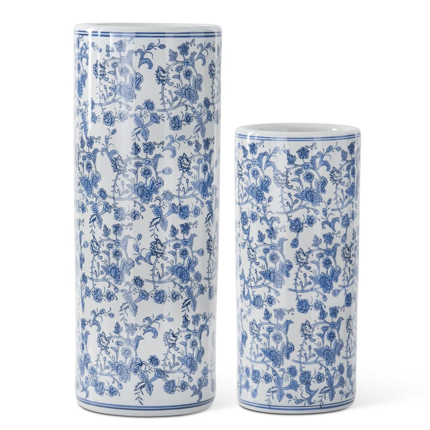 Blue & White Chinoiserie Cylinder Vases (2 Sizes)