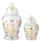 White & Gold Chinoiserie Vases w/Lid (2 Sizes)