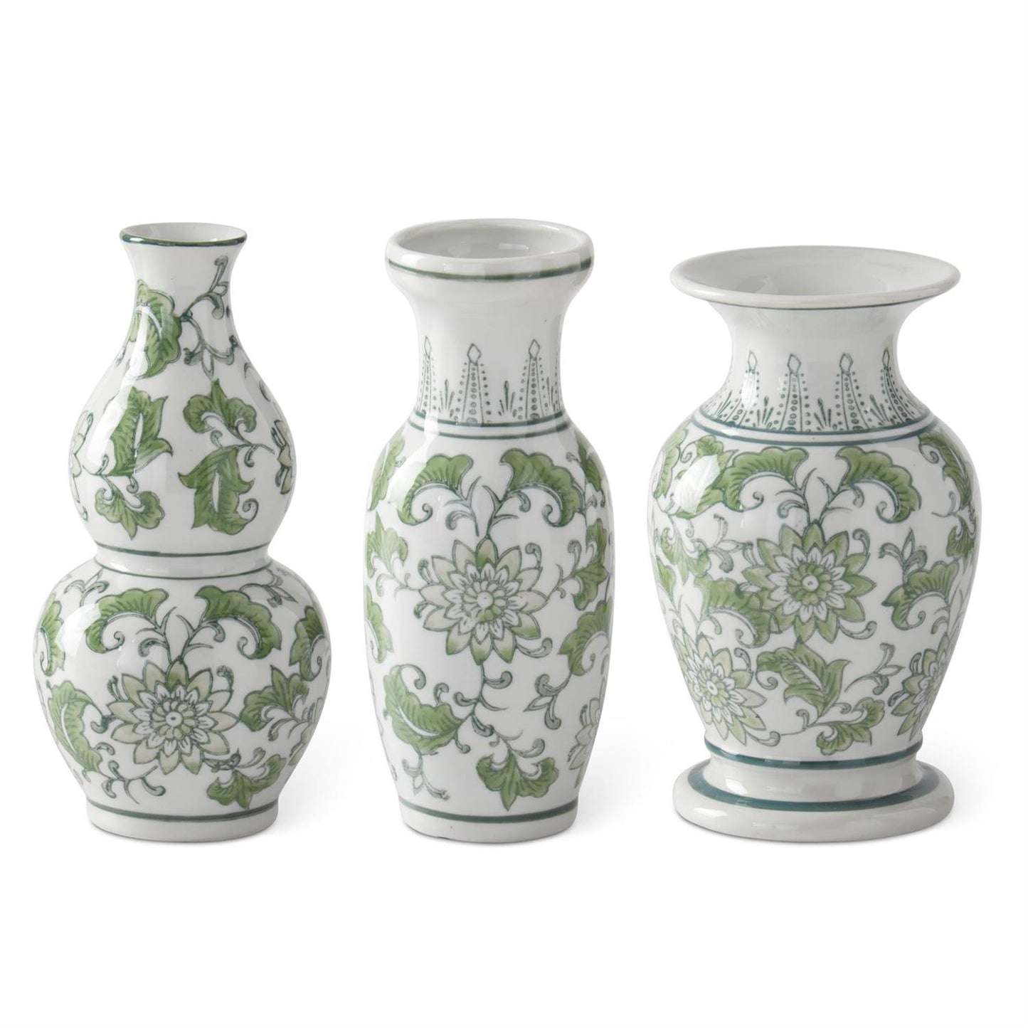 Green & White Ceramic Chinoiserie Bud Vases (3 Styles)