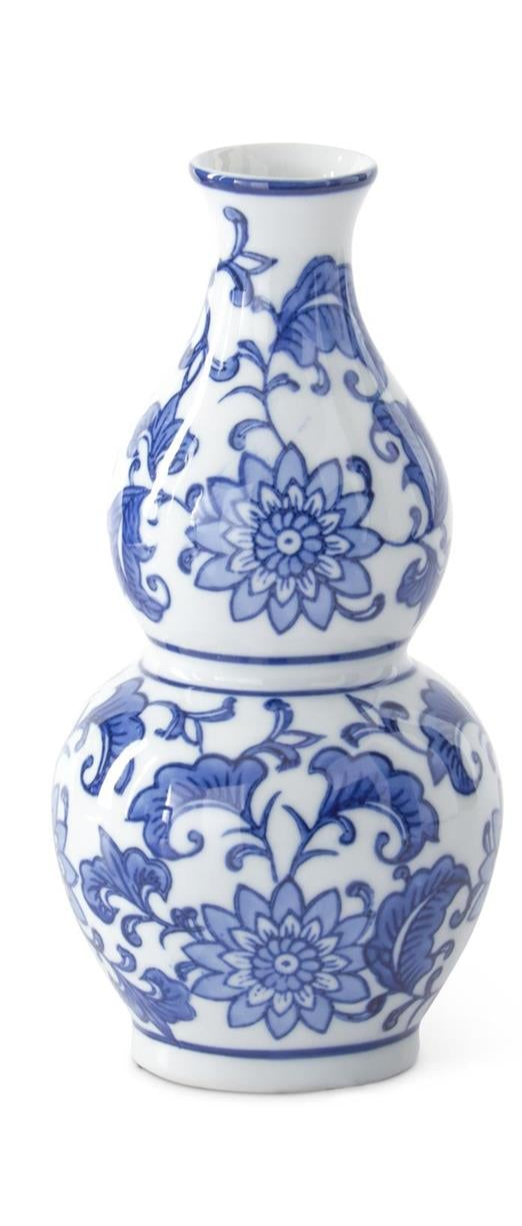 Blue & White Ceramic Chinoiserie Bud Vases