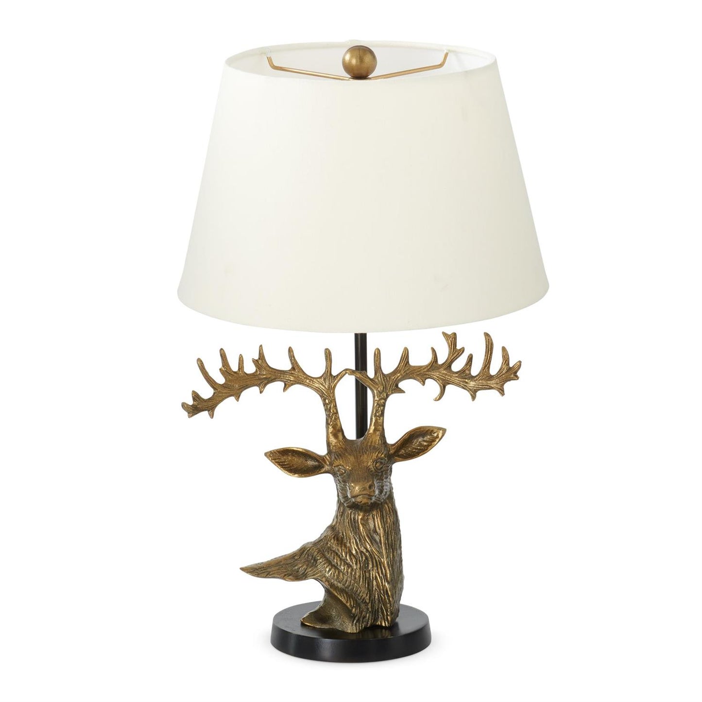 Antiqued Gold Deer Bust Lamp w/Cream Shade