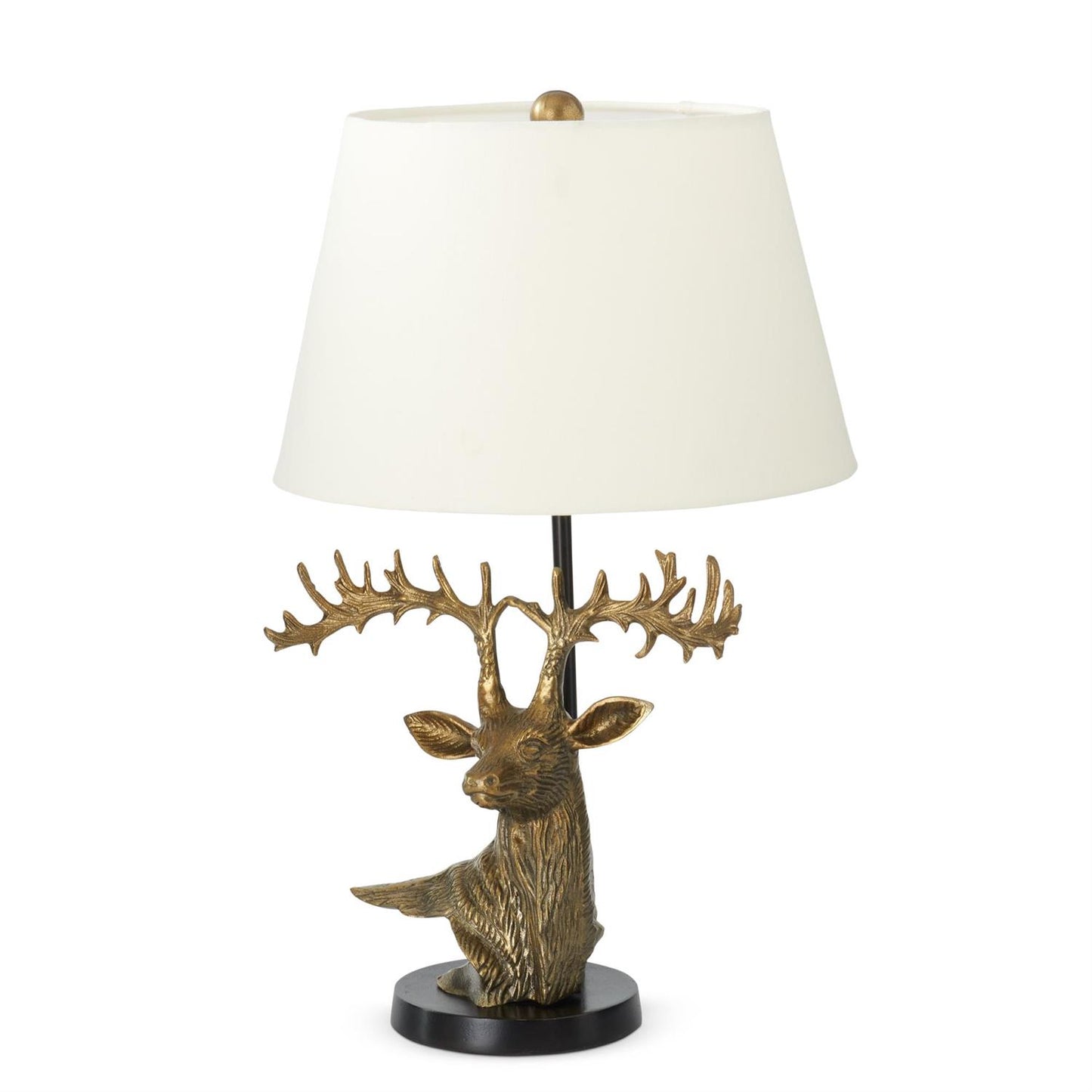 Antiqued Gold Deer Bust Lamp w/Cream Shade