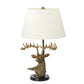 Antiqued Gold Deer Bust Lamp w/Cream Shade