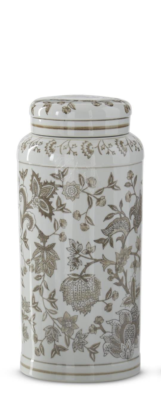 Taupe & White Porcelain Chinoiserie Lidded Jars (3 Sizes)