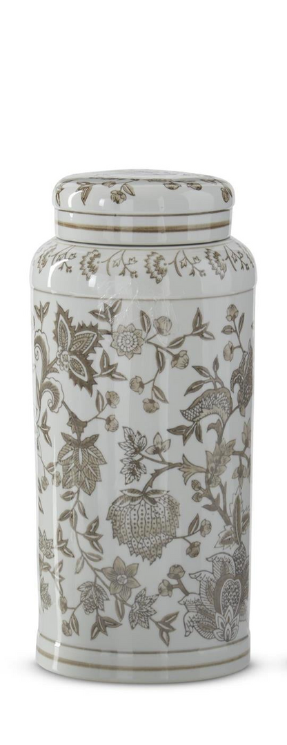 Taupe & White Porcelain Chinoiserie Lidded Jars (3 Sizes)