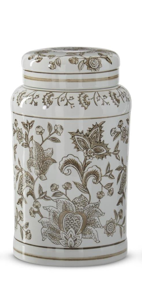 Taupe & White Porcelain Chinoiserie Lidded Jars (3 Sizes)