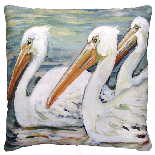 Pillow - Pelicans (3) Swimming - indoor/ outdoor cushion: 18x18