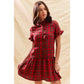 RED CHECKERED PLAID CHRISTMAS HOLIDAY MINI DRESS: RED CHECK / M