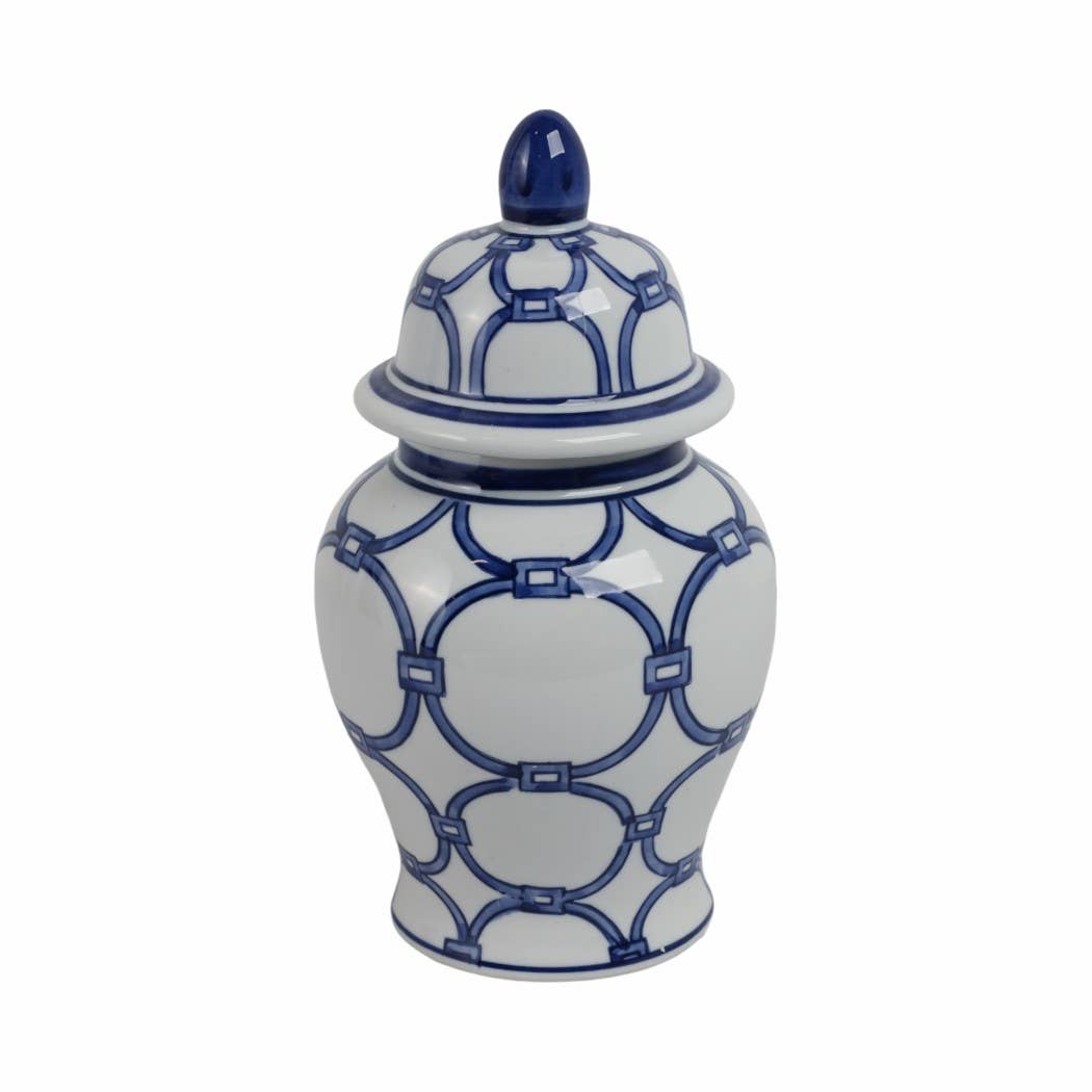 Ceramic Links Flower Decorative Temple Jar - Blue, 11 in.