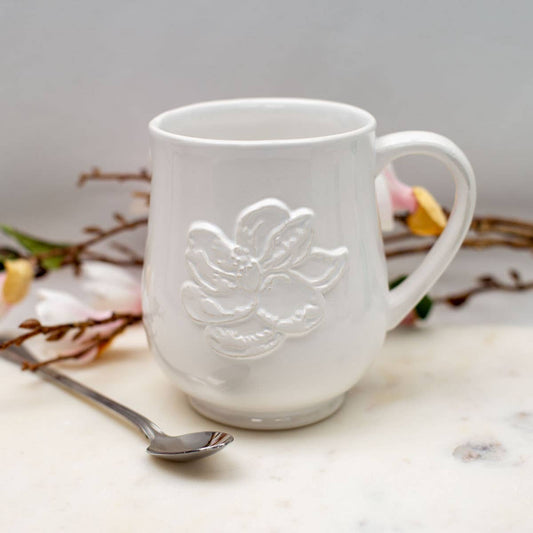 Magnolia Embossed Coffee Mug White 18oz